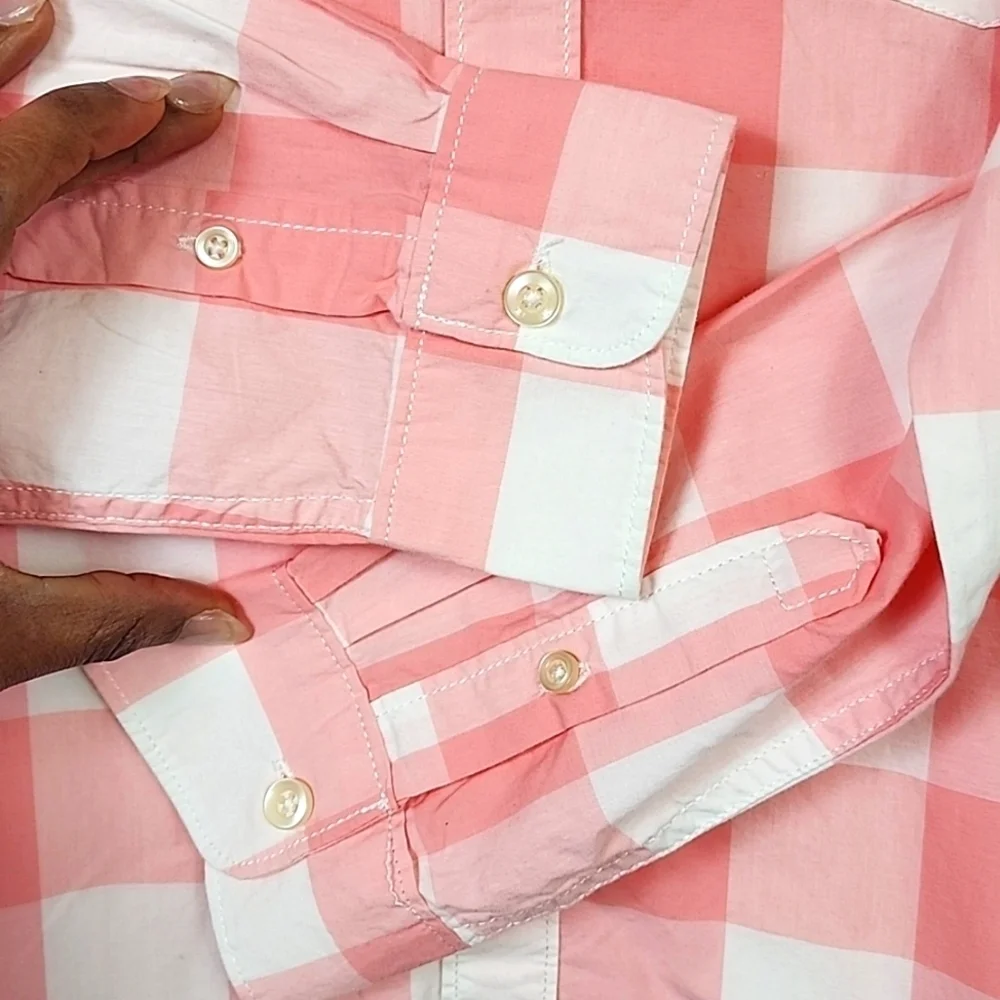 NWT Carter's Boy's Pink Checkered Kids Long Sleeve Button Front Shirt, sz 12-12A